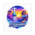 El Salvador Travel Sticker — Colorful Sunset Monument Design