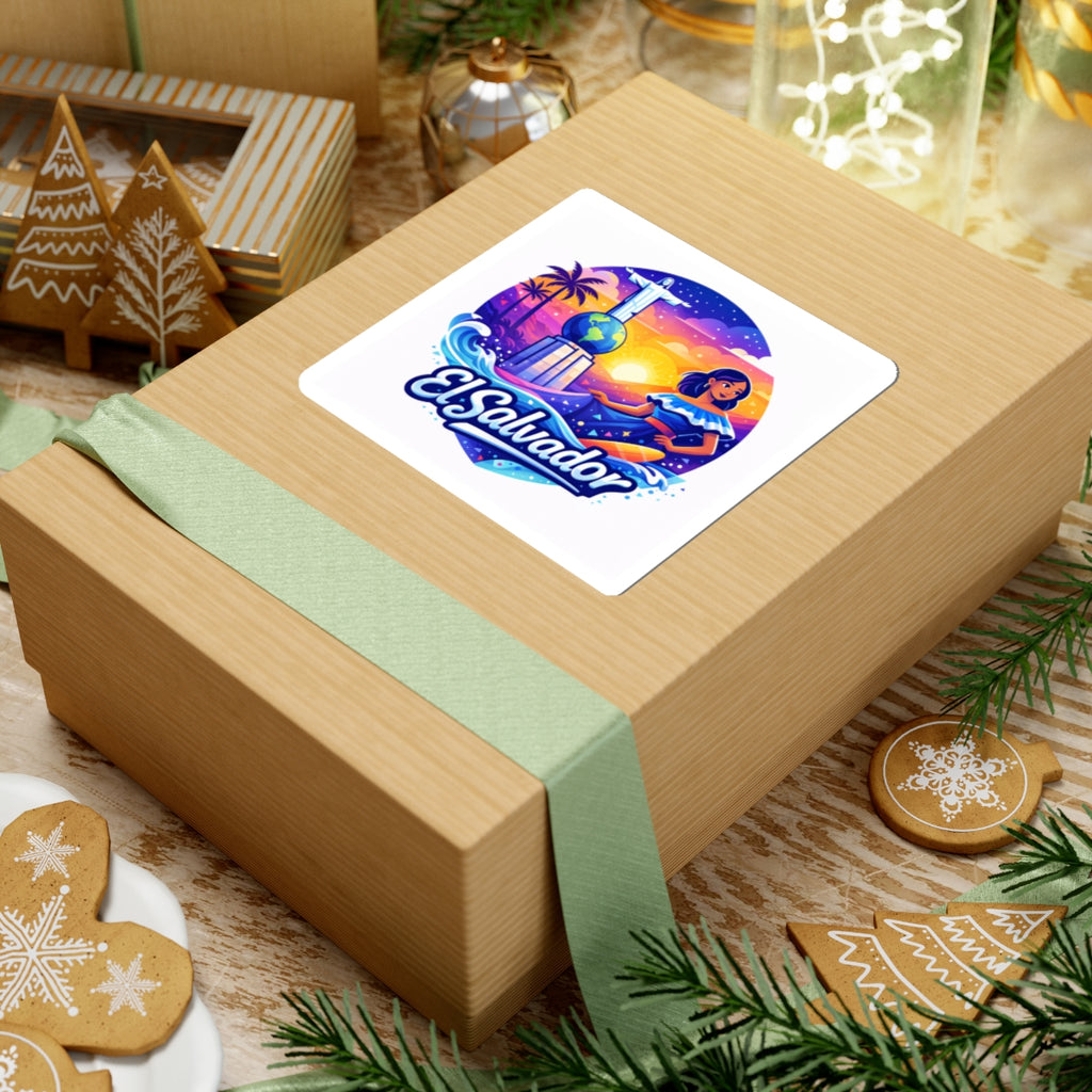 El Salvador Travel Sticker — Colorful Sunset Monument Design