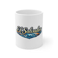 El Salvador Script Wave Mug — 11oz Travel Coffee Cup, Tropical Surf Souvenir