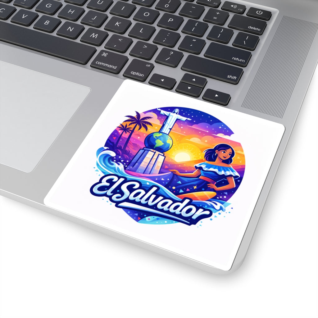 El Salvador Travel Sticker — Colorful Sunset Monument Design