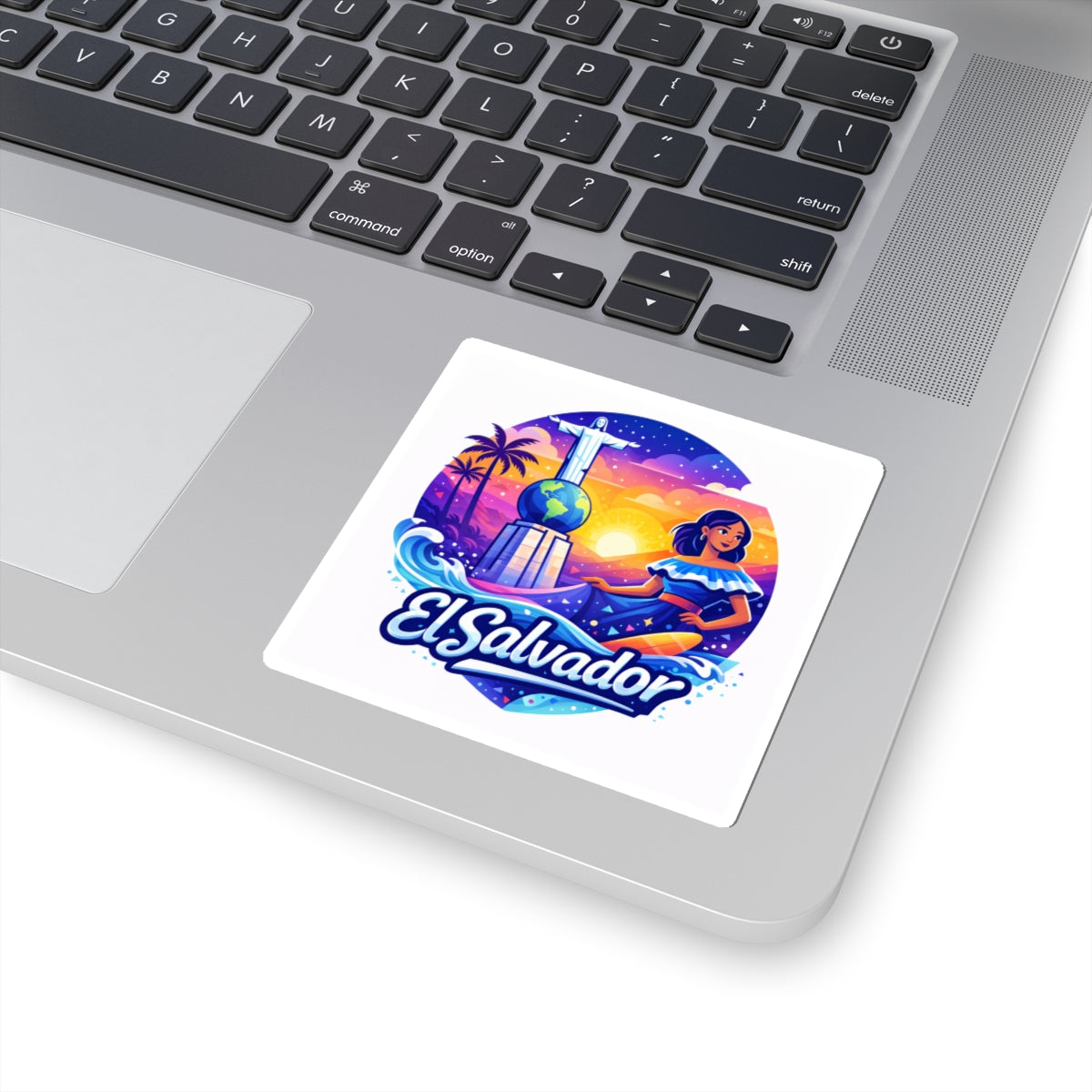 El Salvador Travel Sticker — Colorful Sunset Monument Design