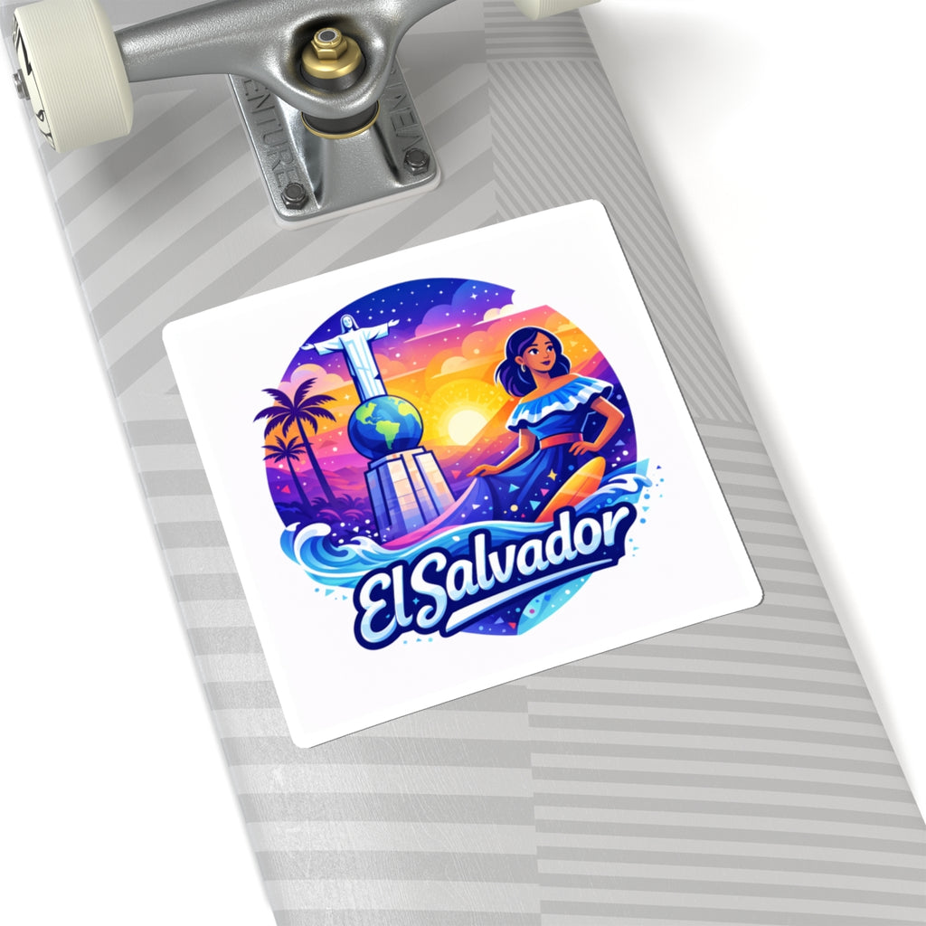 El Salvador Travel Sticker — Colorful Sunset Monument Design