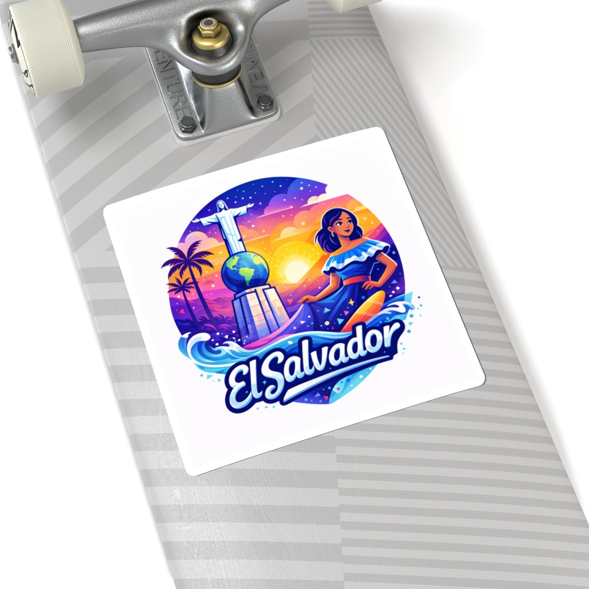 El Salvador Travel Sticker — Colorful Sunset Monument Design
