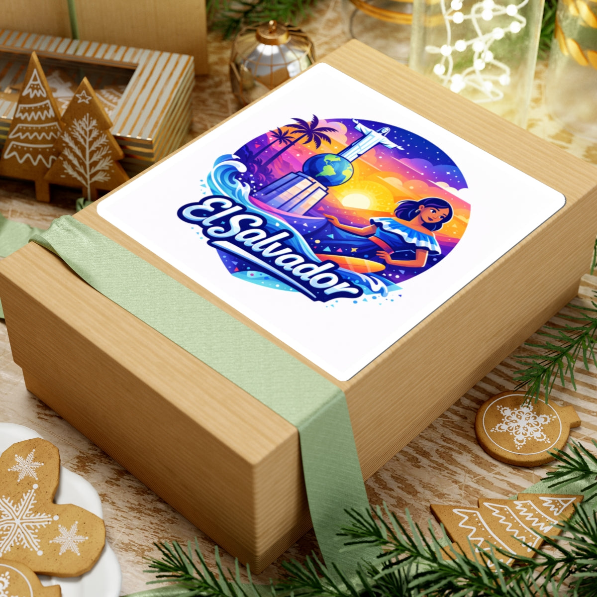 El Salvador Travel Sticker — Colorful Sunset Monument Design